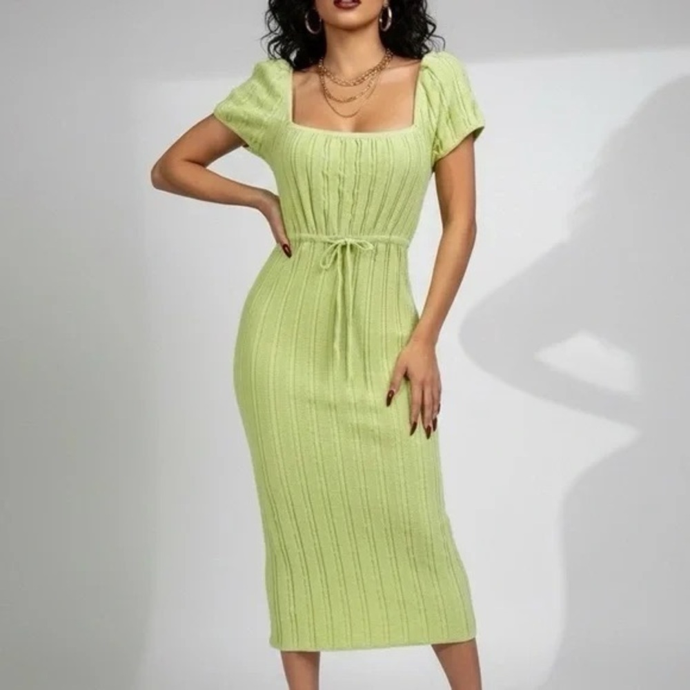 LPA Lime Knit Midi Dress